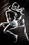 Rodin,il bacio; acrilico su tela, 70x100cm